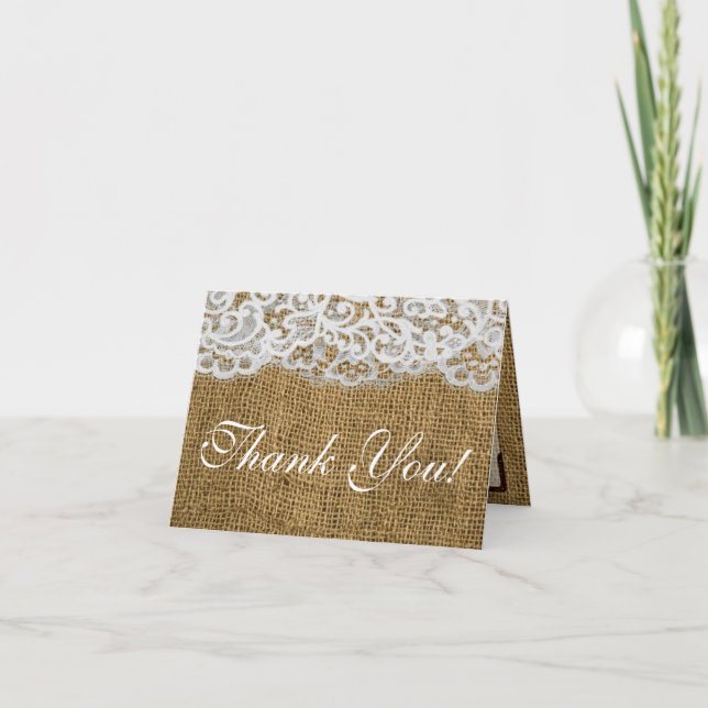 Folded Thank You Card Horse Shoes on Burlap Lace (Front)