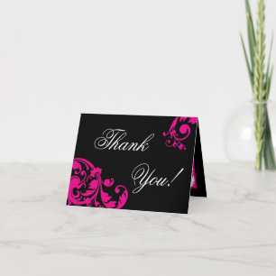 Folded Thank you Card Hot Pink Floral Filigree