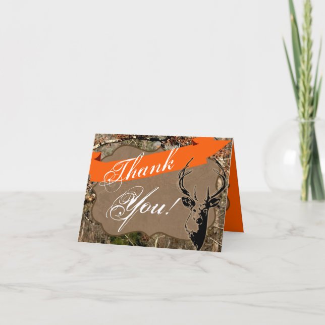 Folded Thank You Card Hunting Deer Buck Head Camo (Front)