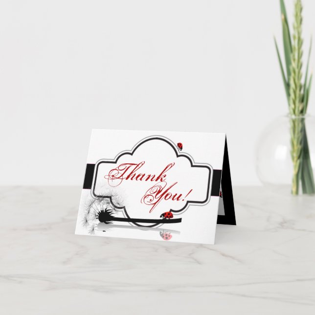 Folded Thank You Card Lady Bug Dandilion Flower (Front)
