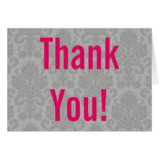 Folded Thank You Card Modern Gray Damask Lace Prin