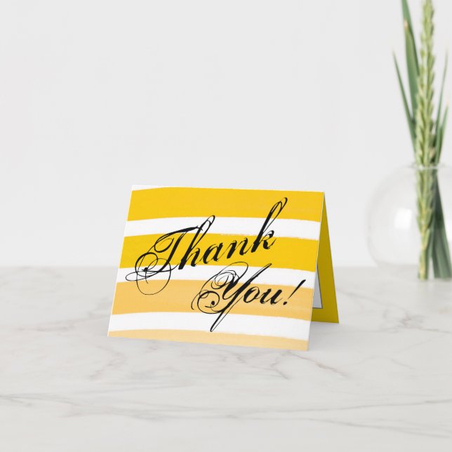 Folded Thank You Card Ombre Stripe Yellow Line Fad (Front)