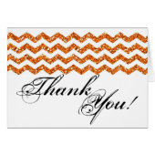 Folded Thank You Card Orang Glitter Chevron Stripe (Front Horizontal)