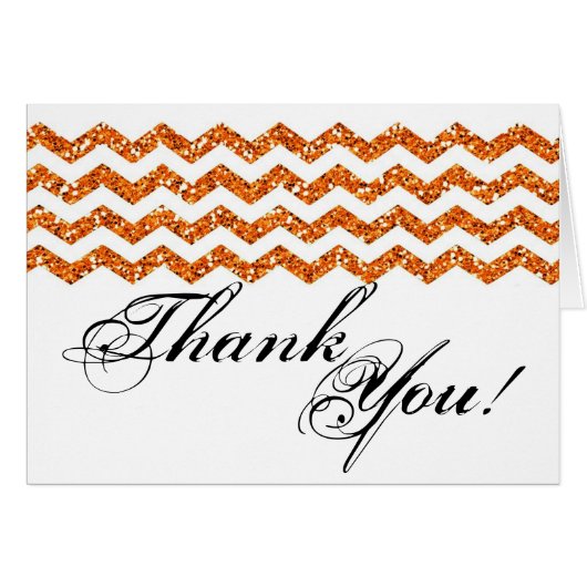 Folded Thank You Card Orang Glitter Chevron Stripe (Front Horizontal)