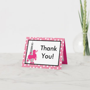 Folded Thank you Card Pink Poodle Paris Eiffel