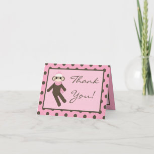 Folded Thank you Card Pink Sock Monkey