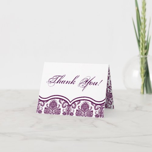 Folded Thank You Card Plum Purple Damask Lace