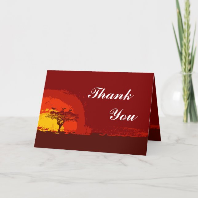 Folded Thank You Card Red Sunset in Africa (Front)