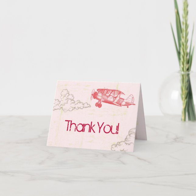 Folded Thank You Card Vintage Airplane in Clouds (Front)