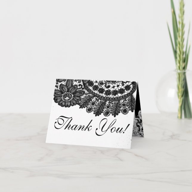 Folded Thank You Card Vintage Black Lace Doilies (Front)