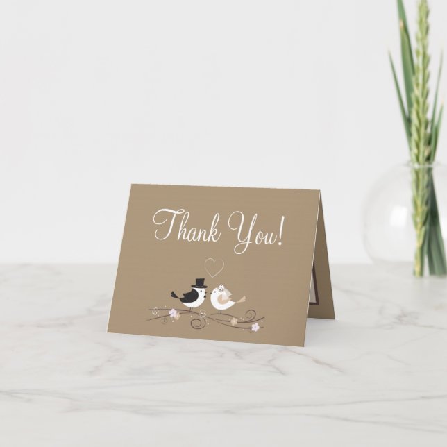 Folded Thank You Card Wedding Birds Bride Groom (Front)