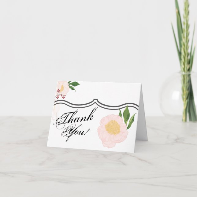 Folded Thank You Card White Floral Flowers on Whit (Front)