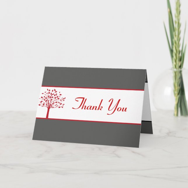 Folded Thank You Card Winter Gray/Red Tree (Front)