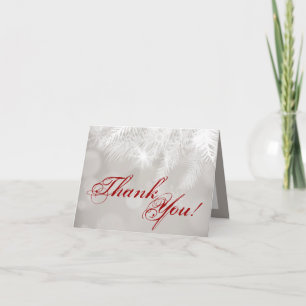 Folded Thank You Card Winter White Pine Tree Needl