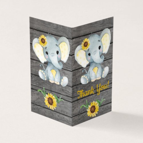 Folded Thank You Cards Elephant sunflowers rustic