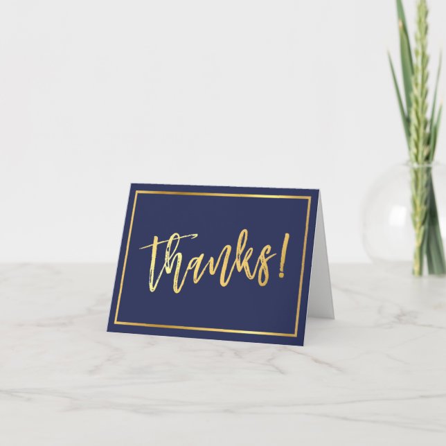 FOLDED THANKS bar mitzvah gold script navy blue Letterpress Thank You Card (Front)