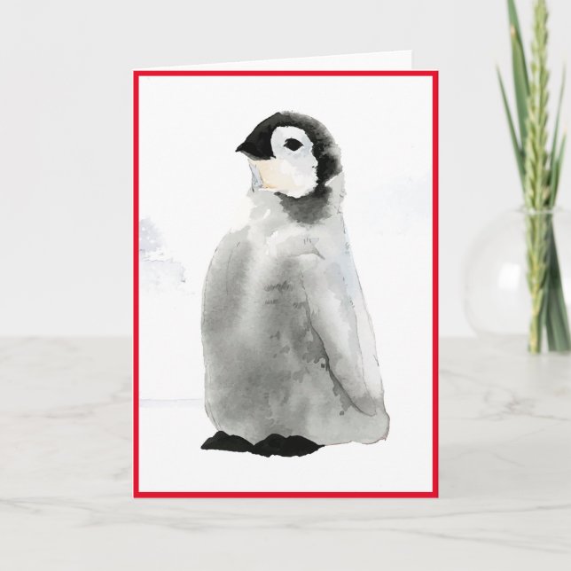 Folded WATERCOLOR PENGUIN CARD CHRISTMAS (Front)