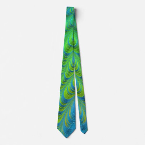 Folded Waves of Green and Blue Fractal Abstract Neck Tie