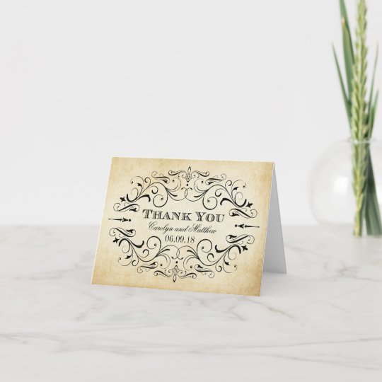 Folded Wedding Thank You Cards Vintage Flourish Zazzle Folded Wedding Thank You Cards Vintage Flourish