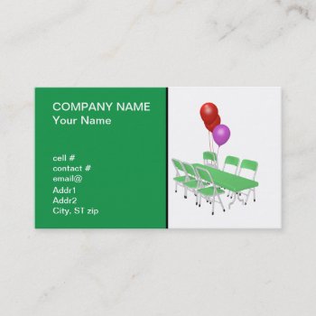 Folding Chair And Tables With Party Balloons Business Card by LBmedia at Zazzle