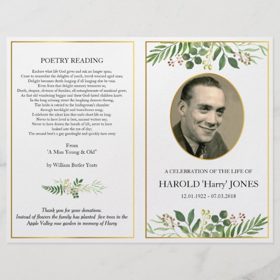 Folding funeral pamphlet, father, memorial program flyer