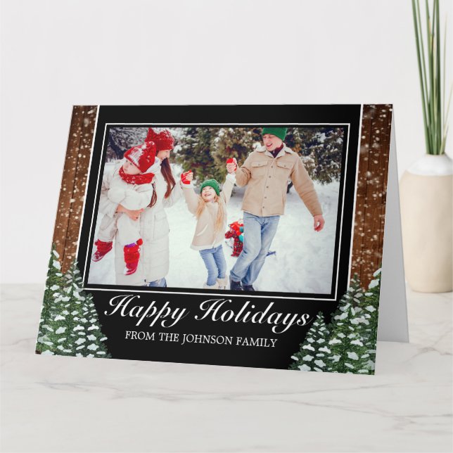 Folding Wood Forest Photo Happy Holidays Greeting Card (Front)