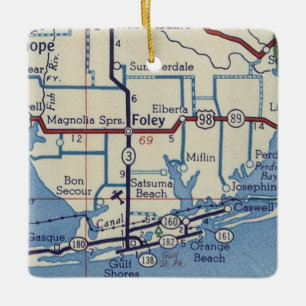 Foley AL Vintage Map Ceramic Ornament
