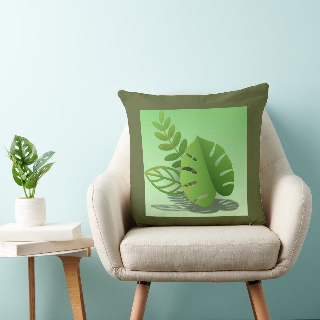 Folhas Verdes Throw Pillow (Chair)