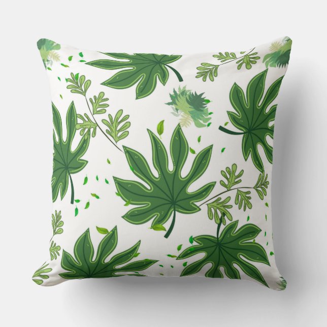 Folhas Verdes Throw Pillow (Front)