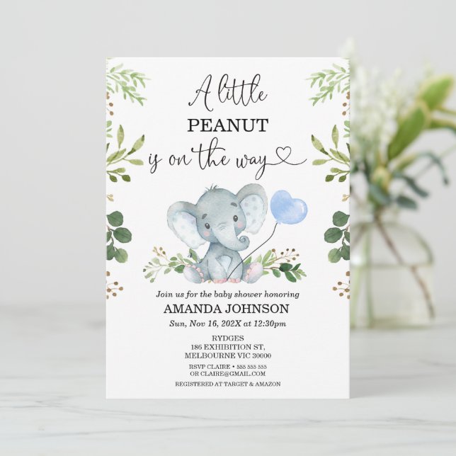 Foliage A Little Peanut Elephant Baby Shower Invitation (Standing Front)