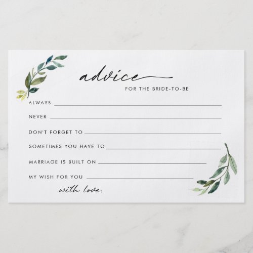 Foliage advice for the bride to be cards