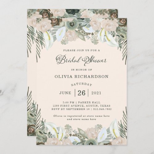Foliage and Floral  Blush Pink Bridal Shower Invitation