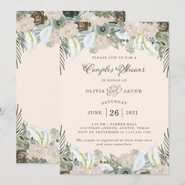 Foliage and Floral | Blush Pink Couples Shower Invitation (Front/Back)
