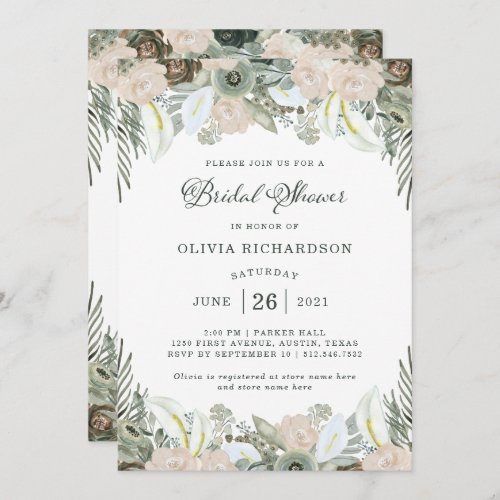 Foliage and Floral  Sage Green Bridal Shower Invitation