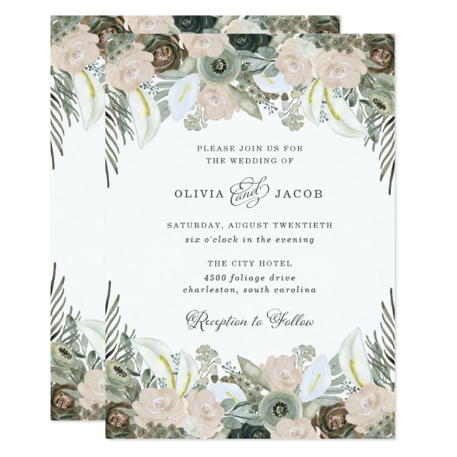 Foliage and Floral | Sage Green Wedding Invitation