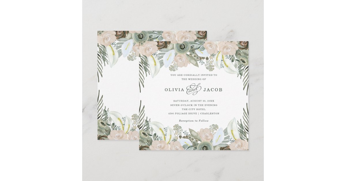 Foliage and Floral | Sage Green Wedding Invitation | Zazzle