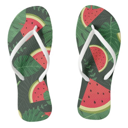 Foliage And Watermelon Tropical Pattern Flip Flops