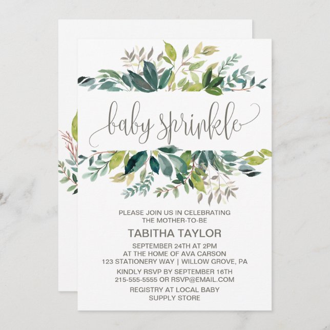 Foliage Baby Sprinkle Invitation (Front/Back)
