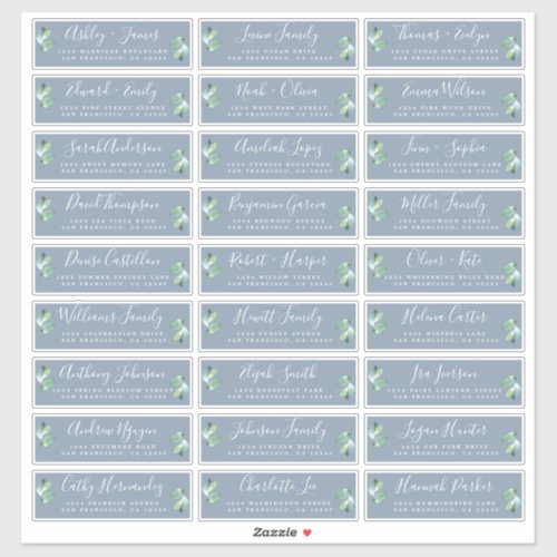 Foliage Blue Wedding Guest Address Labels