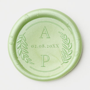 Foliage border monogram initial with date wax seal sticker