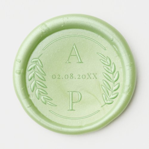 Foliage border monogram initial with date wax seal sticker