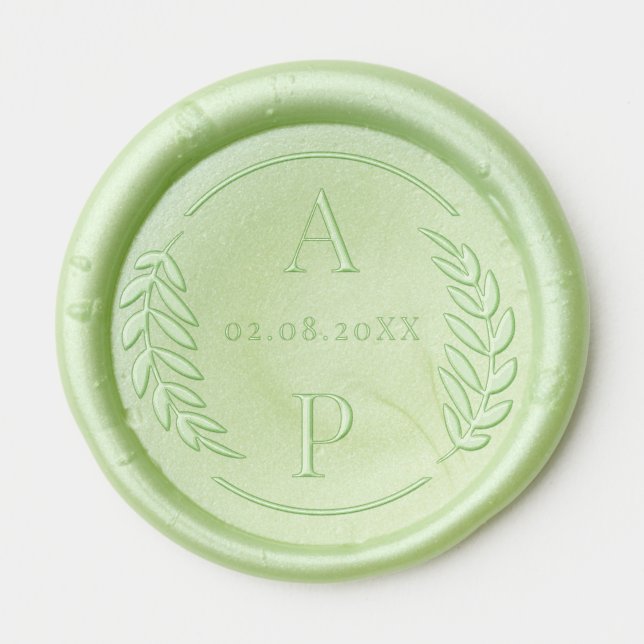 Foliage border monogram initial with date wax seal sticker (Front)