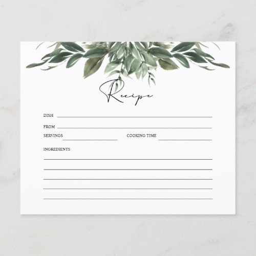 Foliage Botanical Bridal Shower Recipe Card