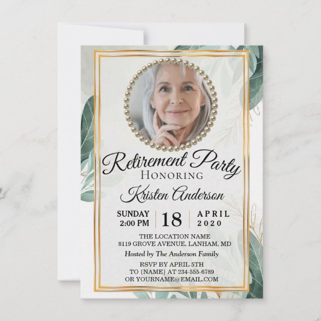 Foliage Botanical Leaves Photo Retirement Party Invitation (Front)
