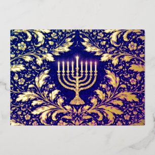 Foliage botanical menorah foil holiday card