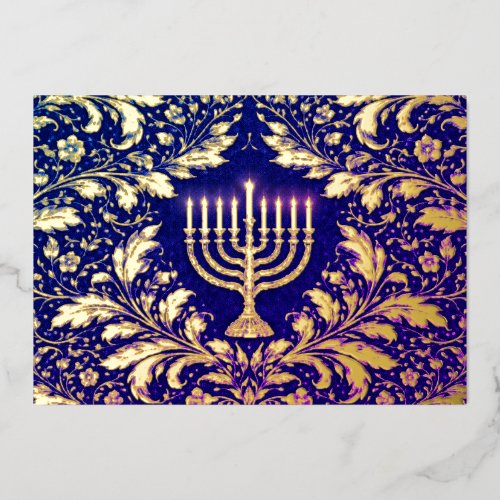 Foliage botanical  menorah foil holiday card