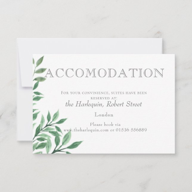 Foliage Bouquet ACCOMODATION CARD (Front)