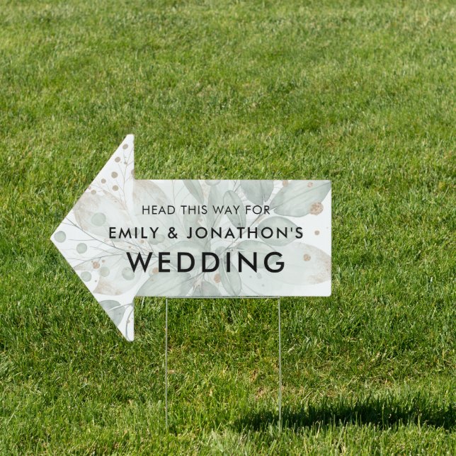 Foliage Bouquet Sage Gold This Way To Wedding Sign (Insitu)