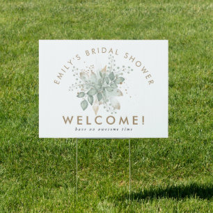 Foliage Bouquet Sage Gold Welcome to Bridal Shower Sign