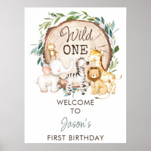 Foliage Boys Safari First Birthday Welcome Sign